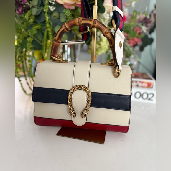 GUCCI Bambbo Dyonisus two-way Handbag Bag Off White/Red/Navy Leather - Picture 5 of 15